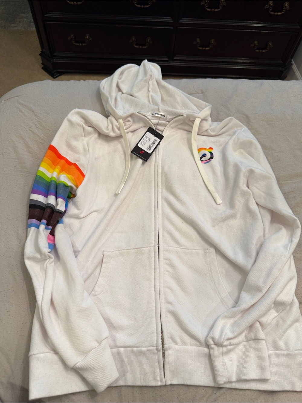 Peloton White Full-Zip Hoodie with Silver Zipper